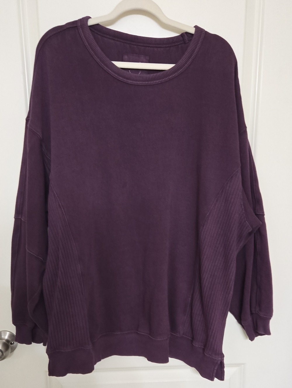 aerie Deep Plum Rib-Panel Crewneck Sweatshirt